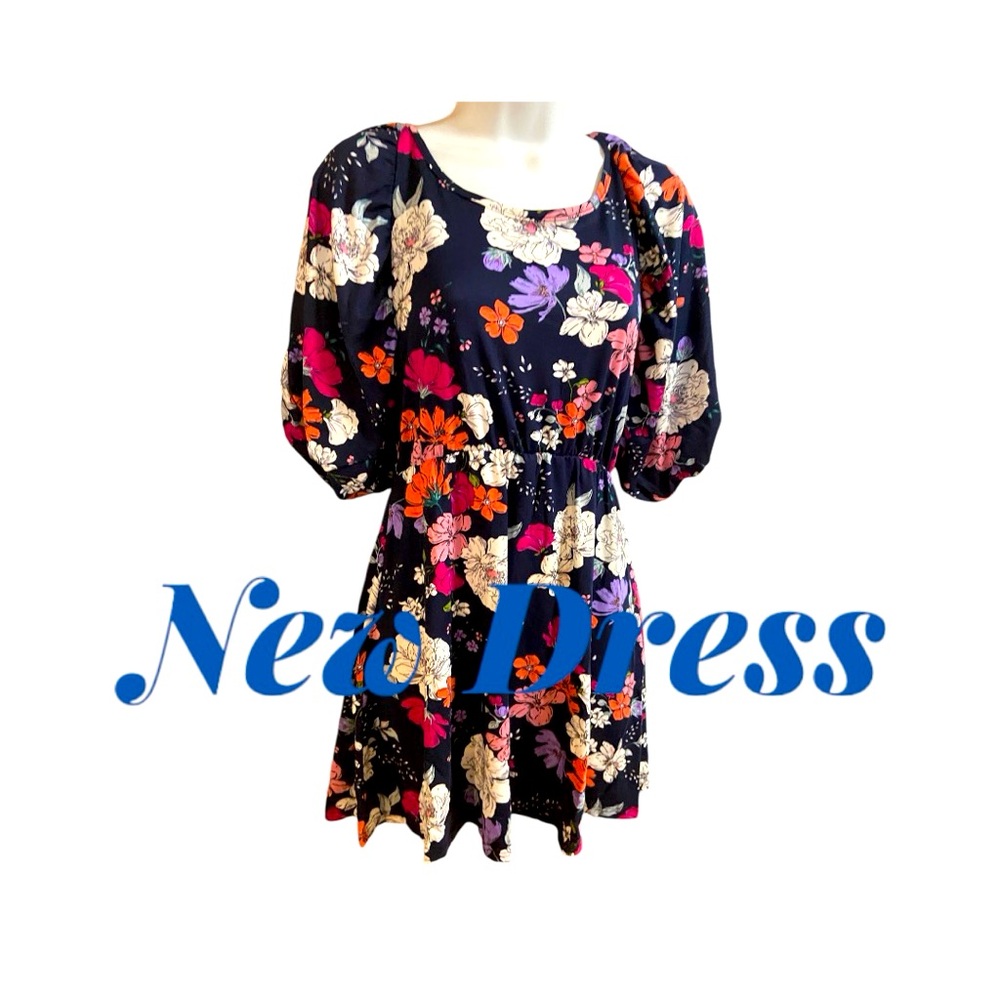 Nordstrom Velvet Torch Women's Navy floral dress sz S blouson sleeves mini NWT